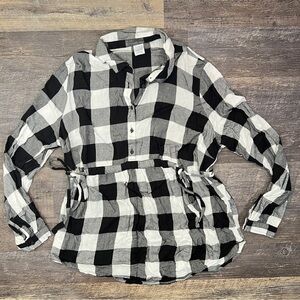Time & Tru black white checkered flannel blouse top shirt large maternity B164